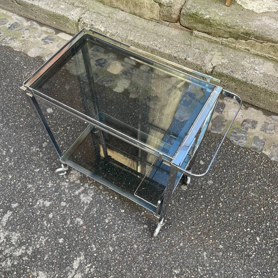 Chrome rolling serving cart from the 1950s-60s