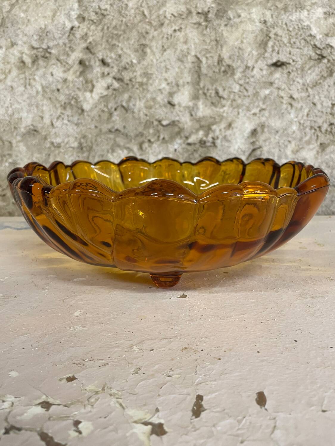Large vintage amber glass bowl – 28 cm