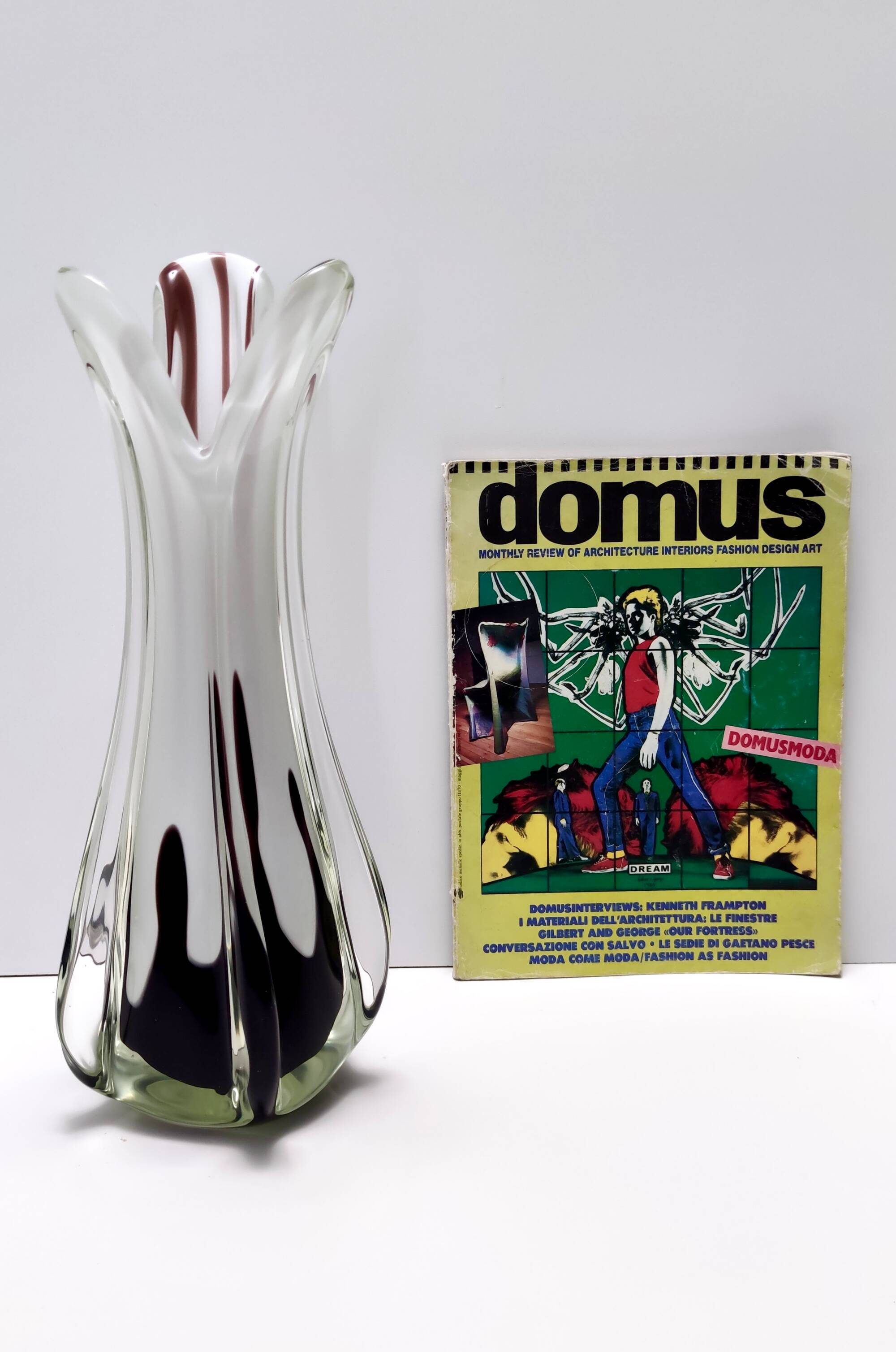 White and Purple Hand Blown Sommerso Glass Vase by Fratelli Toso, Italy