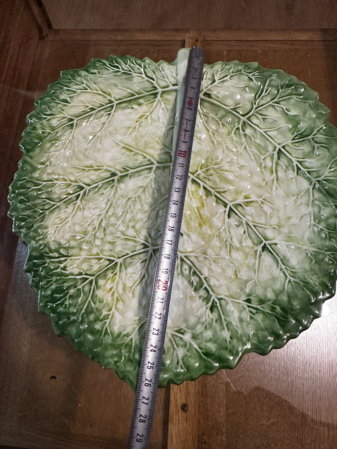 Vintage Signed GV Ceramic Barbotine Cabbage Leaf