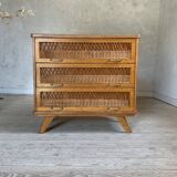 Vintage oak and rattan chest of drawers