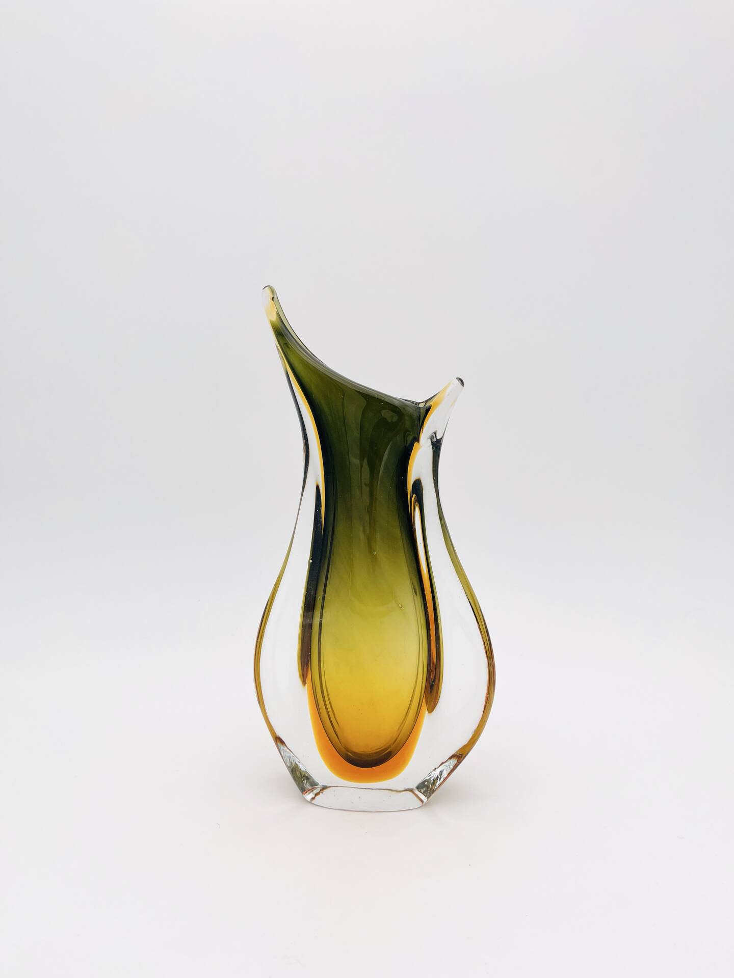 Murano Vase Flavio Poli Seguso Sommerso Green Amber Design 1950s
