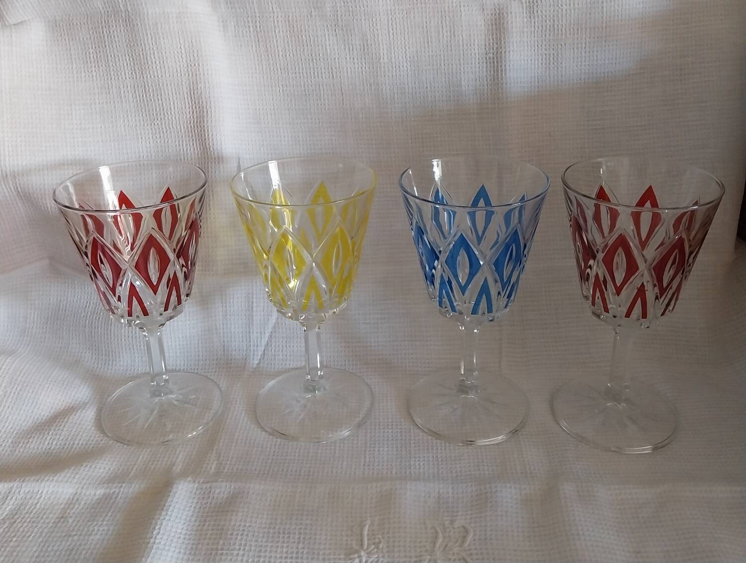 Vintage Arlequin crystal footed glasses