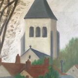 Tableau ancien le village et son église