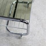 "Space age" coffee table, tubular steel, smoked glass, France, 1970s