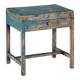 Table bleue console ancien bureau indien avec tiroir bois teck patine et piece d'origine