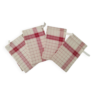 Old tea towels cotton canvas vintage red checks