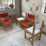 Set of 4 80s colored pine chairs