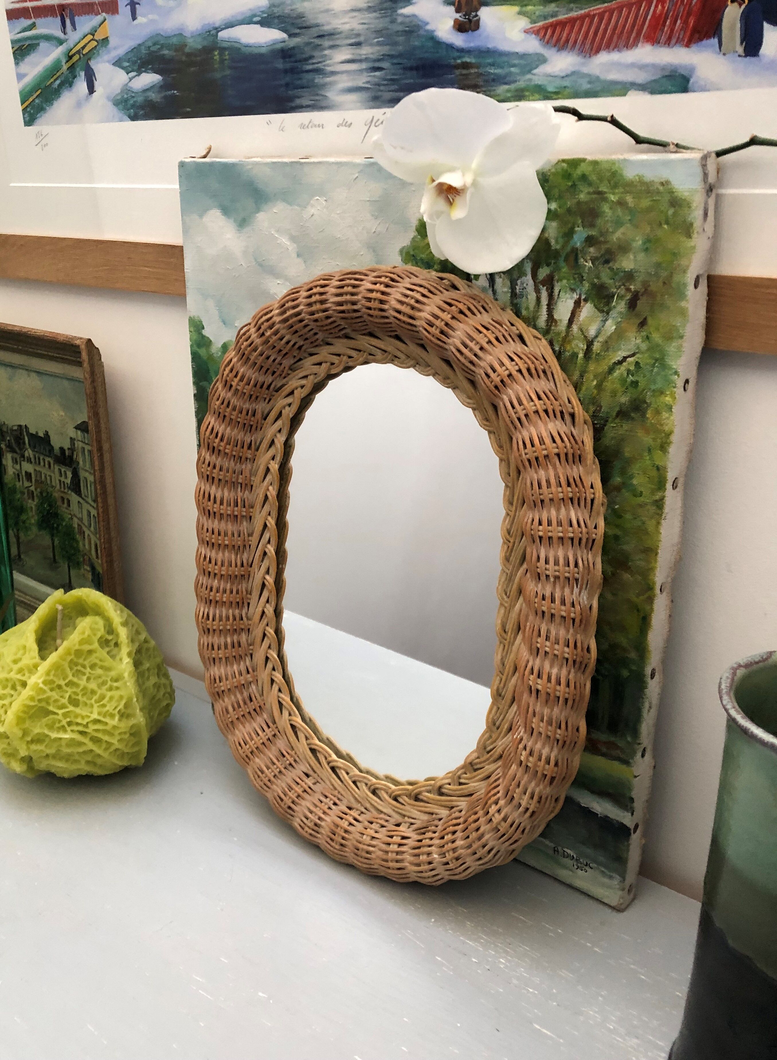 Oval rattan mirror vintage year 60 year 70