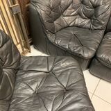 Vintage Black Leather Sofa Design Circa 1980
