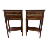 Pair of Louis XVI style bedside tables in mahogany and veneer, 20th century