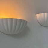 Pair of vintage shell wall lights, matte white, France 1970