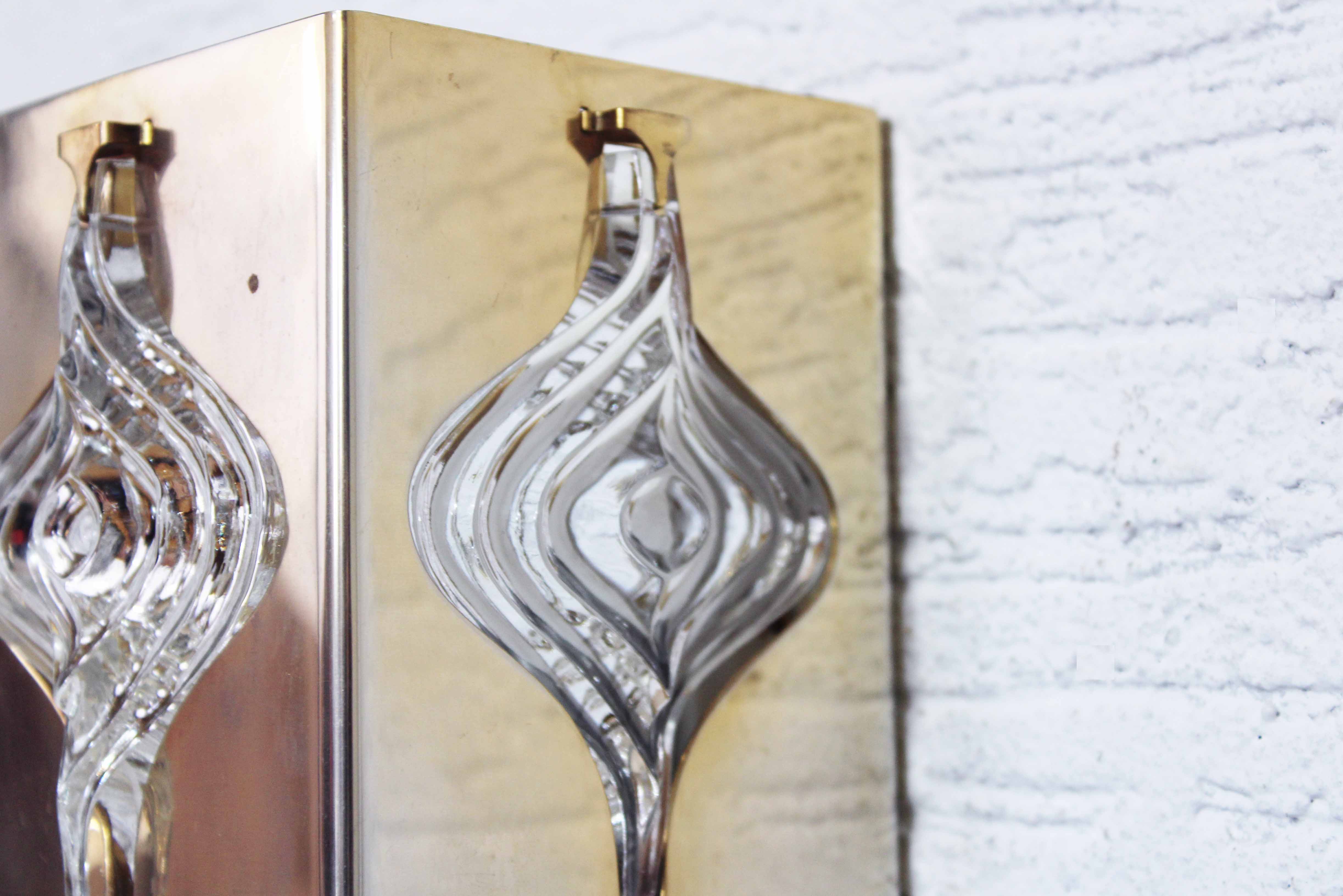 Pair of Palwa sconces in brass and crystal