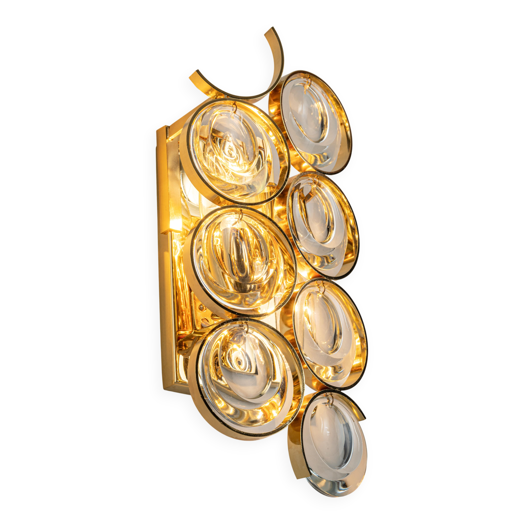 Golden brass and crystal wall light by Palwa, Germany, 1960s.