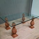 Glass and wood coffee table