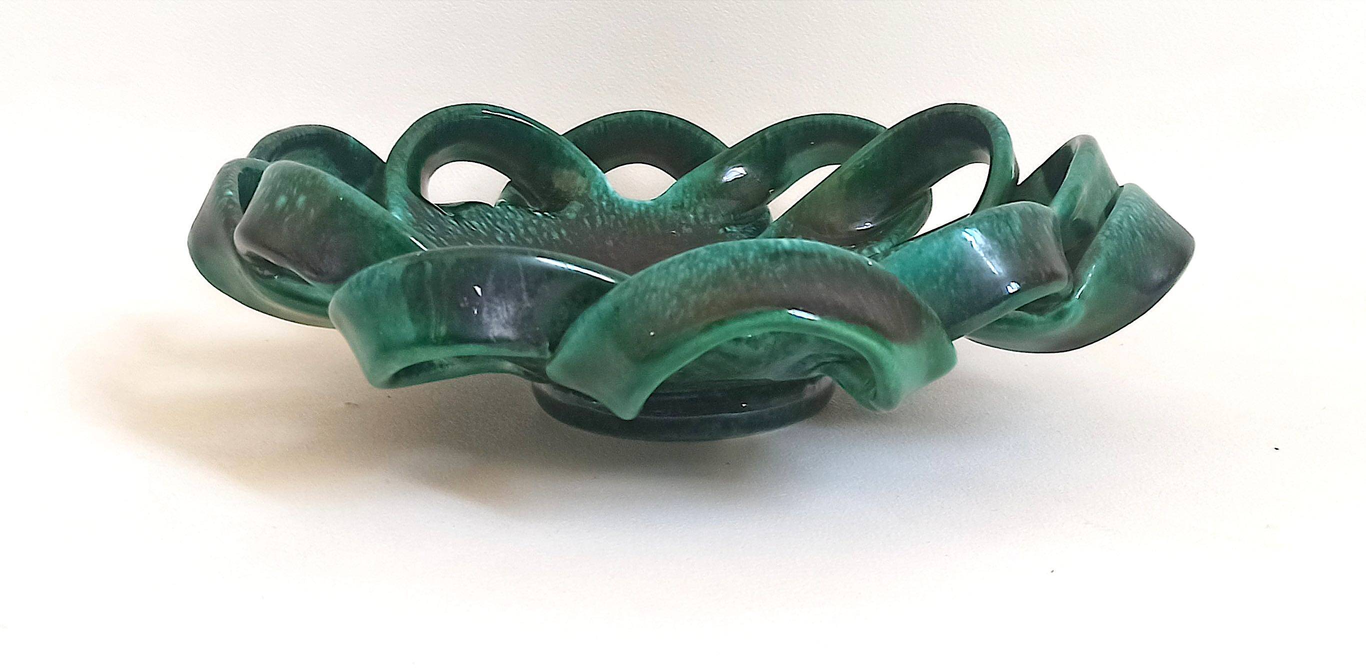 Fruit bowl or woven ceramic pocket tray signed Ceramid 1960s Diameter 32.3 m