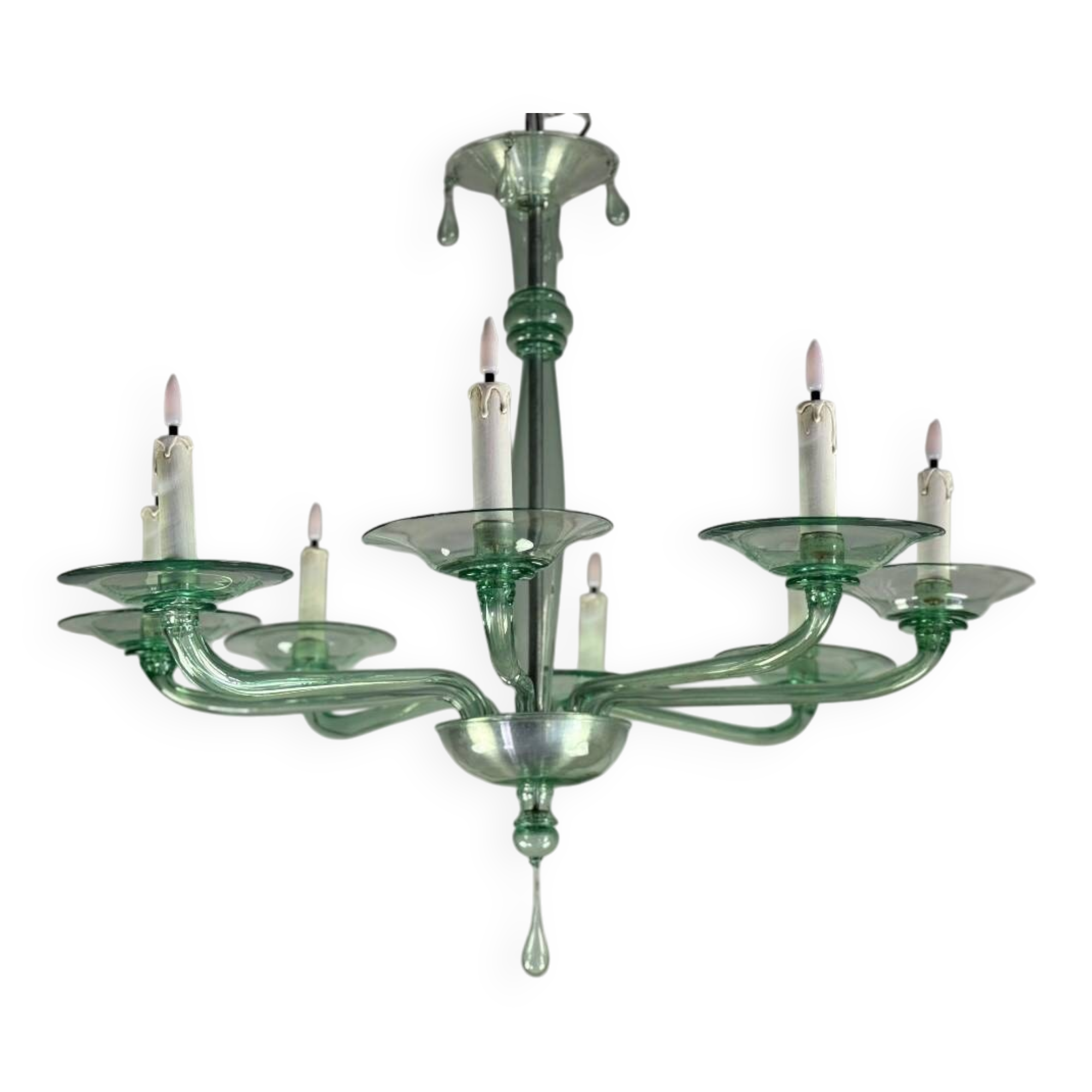Green Murano glass Venetian chandelier, Venini, circa 1920