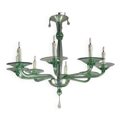 Lustre vénitien en verre de Murano de couleur verte, Venini, vers 1920