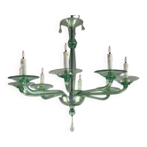Lustre vénitien en verre de Murano de couleur verte, Venini, vers 1920