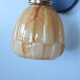 Old globe wall lamp in gilded Clichy glass and vintage chromed metal