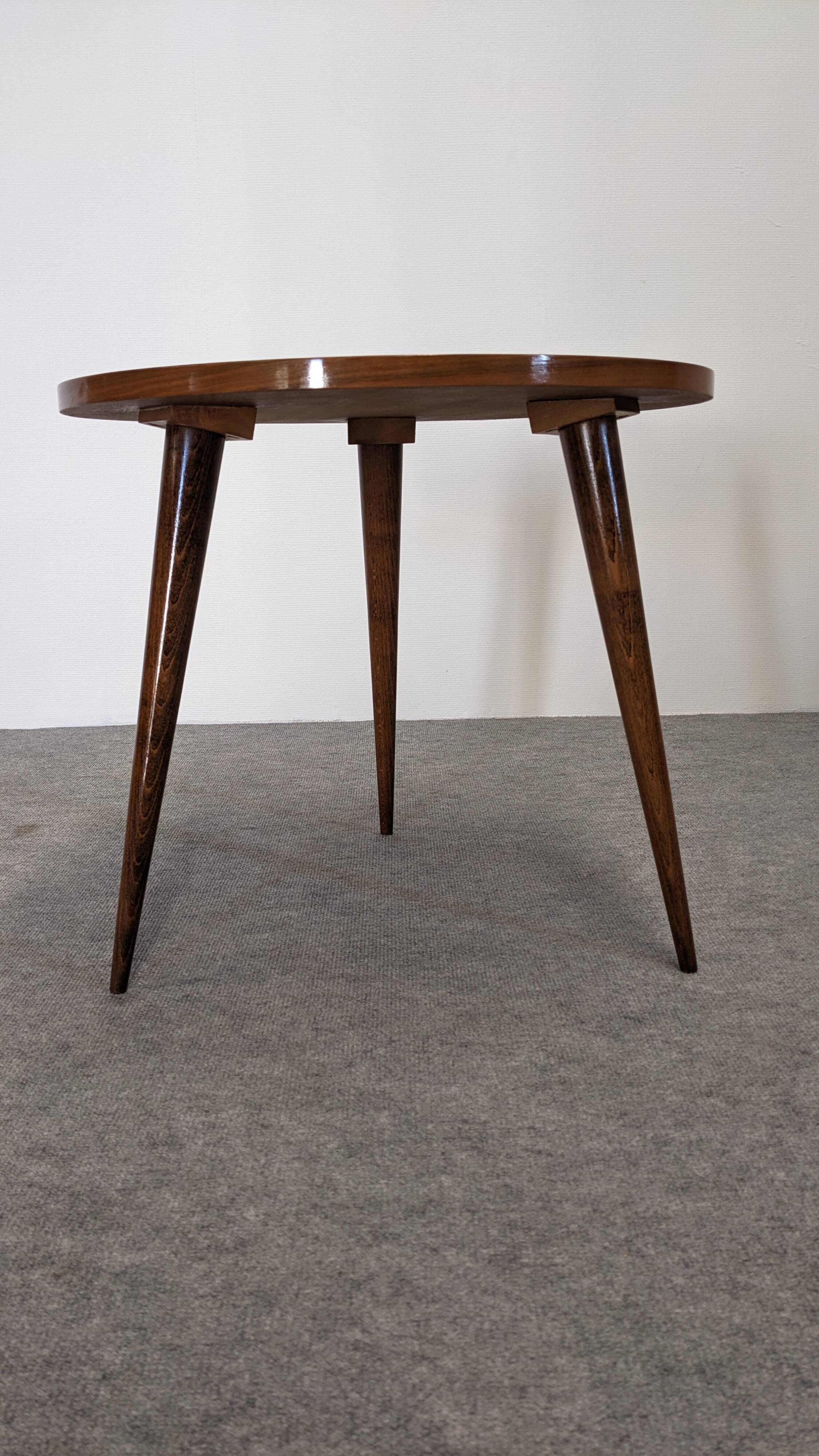 Side table, low tripod pedestal table, 50s-60s
