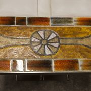 Ceramic coffee table and brushed steel Roche Bobois design Gregorieff 70s, 108x47cm