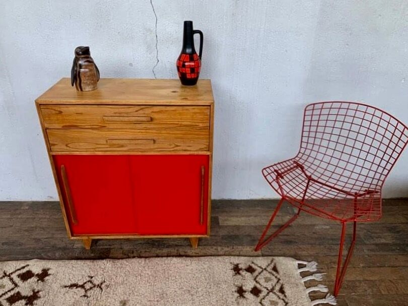 Small infilade vintage chest of drawers 2 sliding doors 2 drawers