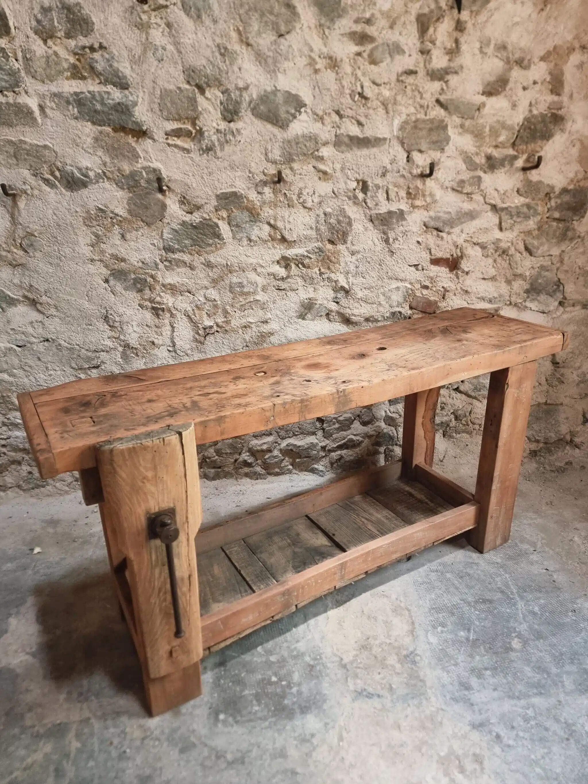 Rustic old workbench, carpenter's bench, console, washbasin unit, around 1900.