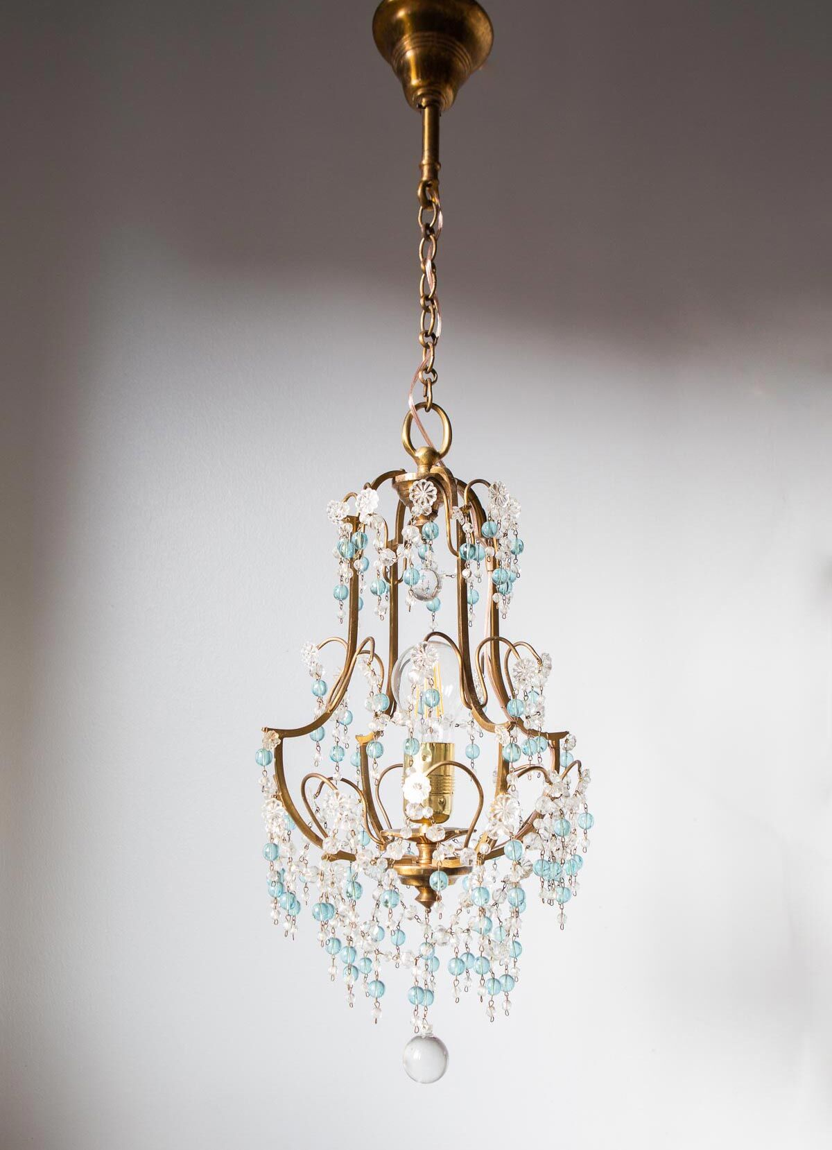 Petit lustre bronze pampilles bleues