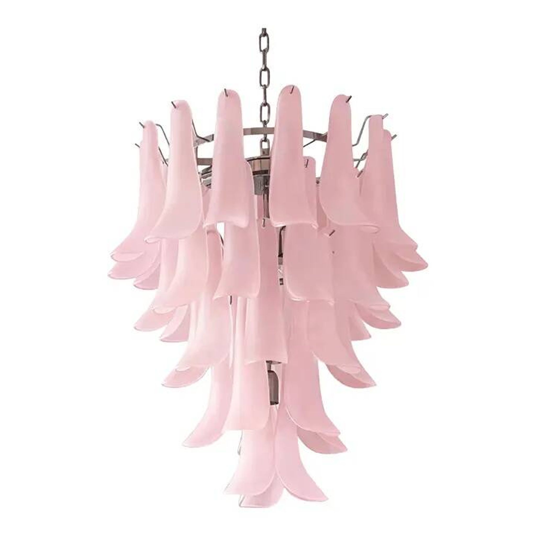 Contemporary Pink Frosted "Selle" Murano Glass Chandelier in Mazzega Style