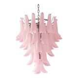 Contemporary Pink Frosted "Selle" Murano Glass Chandelier in Mazzega Style