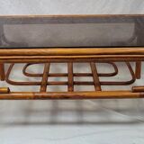 Rattan coffee table and smoked glass, 70s