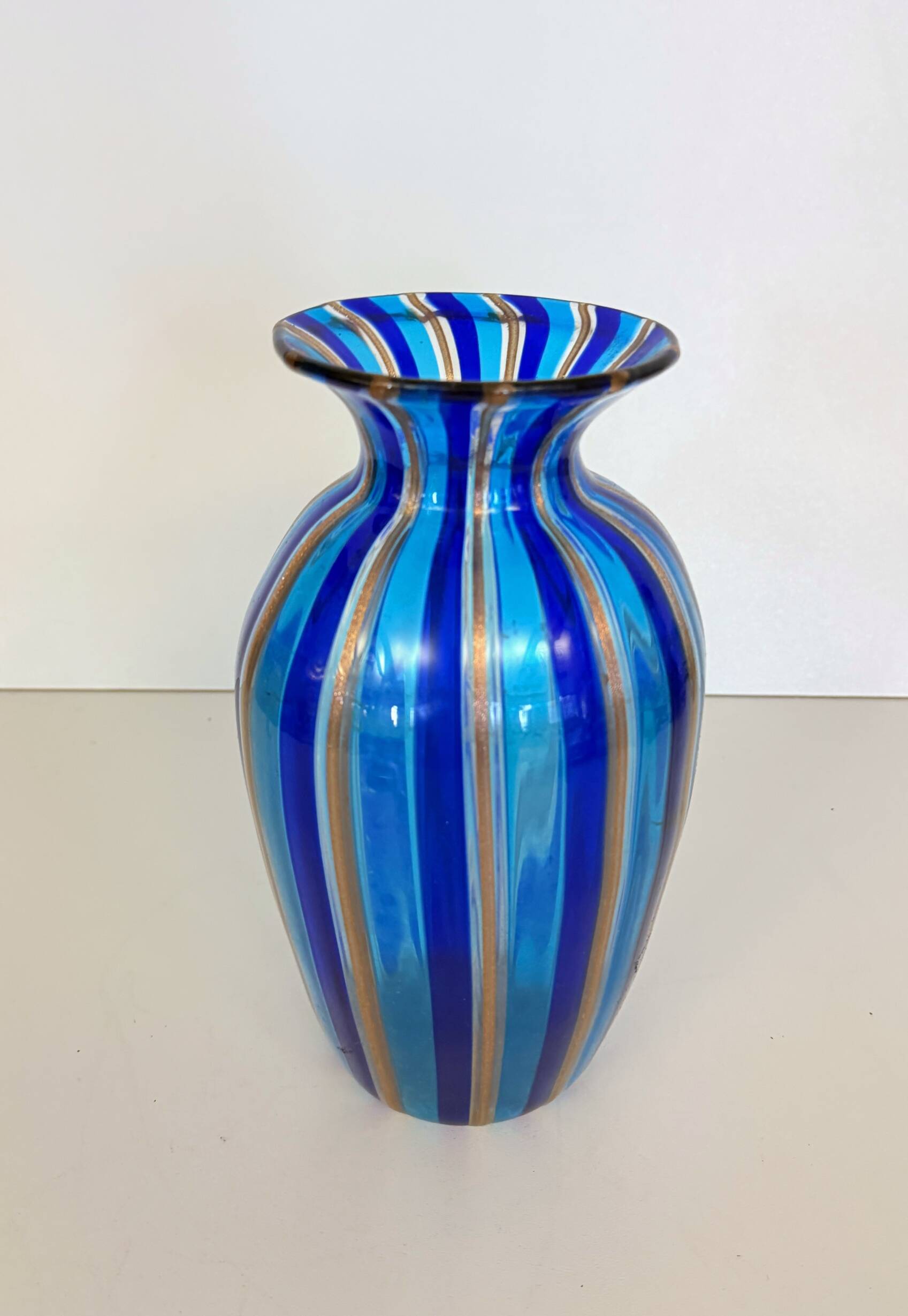 Murano Glass Vase with Blue and Light Blue Canes and Avventurine, 1980s