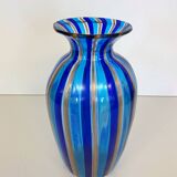 Murano Glass Vase with Blue and Light Blue Canes and Avventurine, 1980s