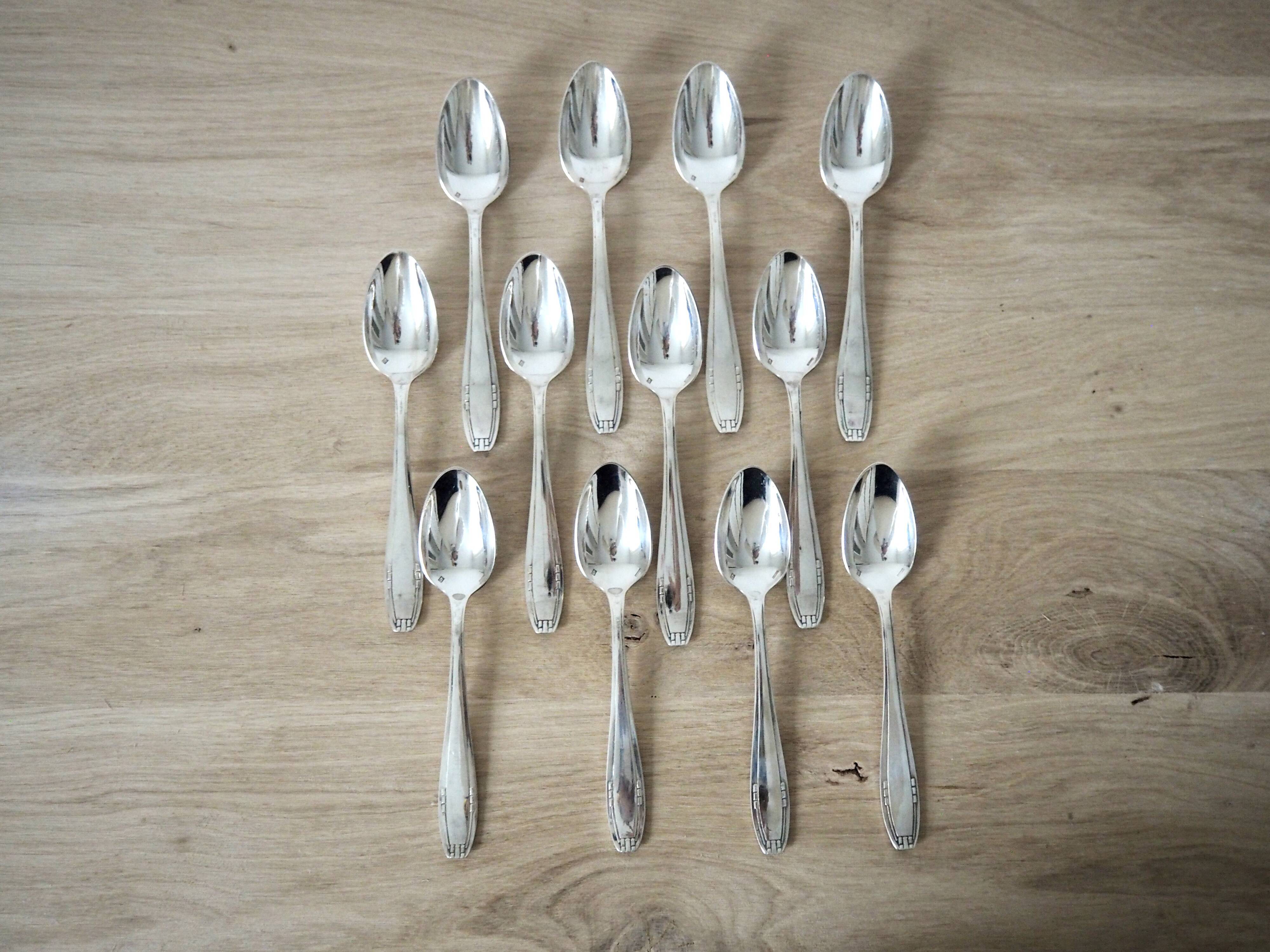Set of 12 small silver spoons Art Deco