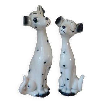 Vintage Ceramic Sitting Dalmatian Dog Couple Figurines 1970s