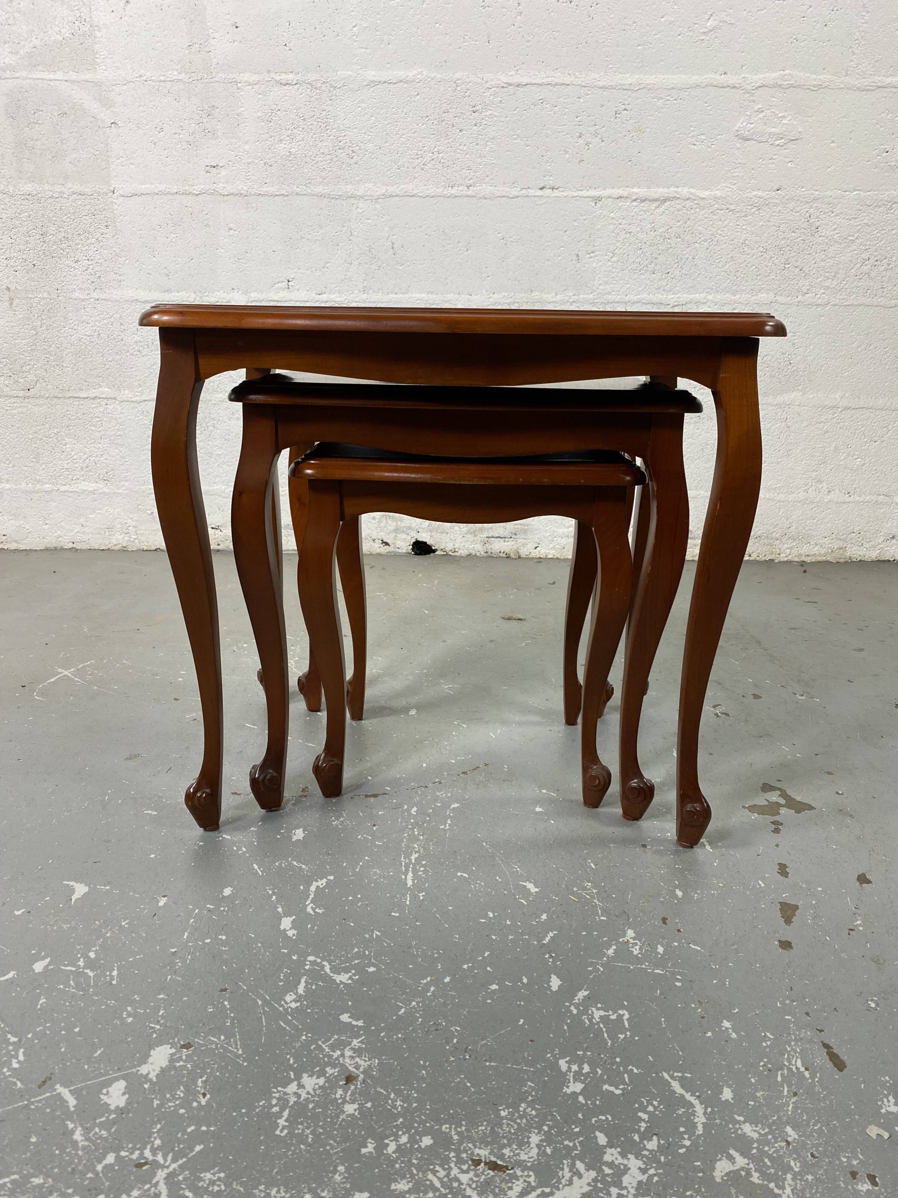 Vintage Louis XV style nesting tables in cherry wood