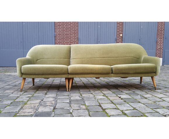 Danish Scandinavian modular corner sofa of years soft 50 green glossy |  Selency