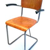 Dutch plywood vintage forties chair with bakelite armrests