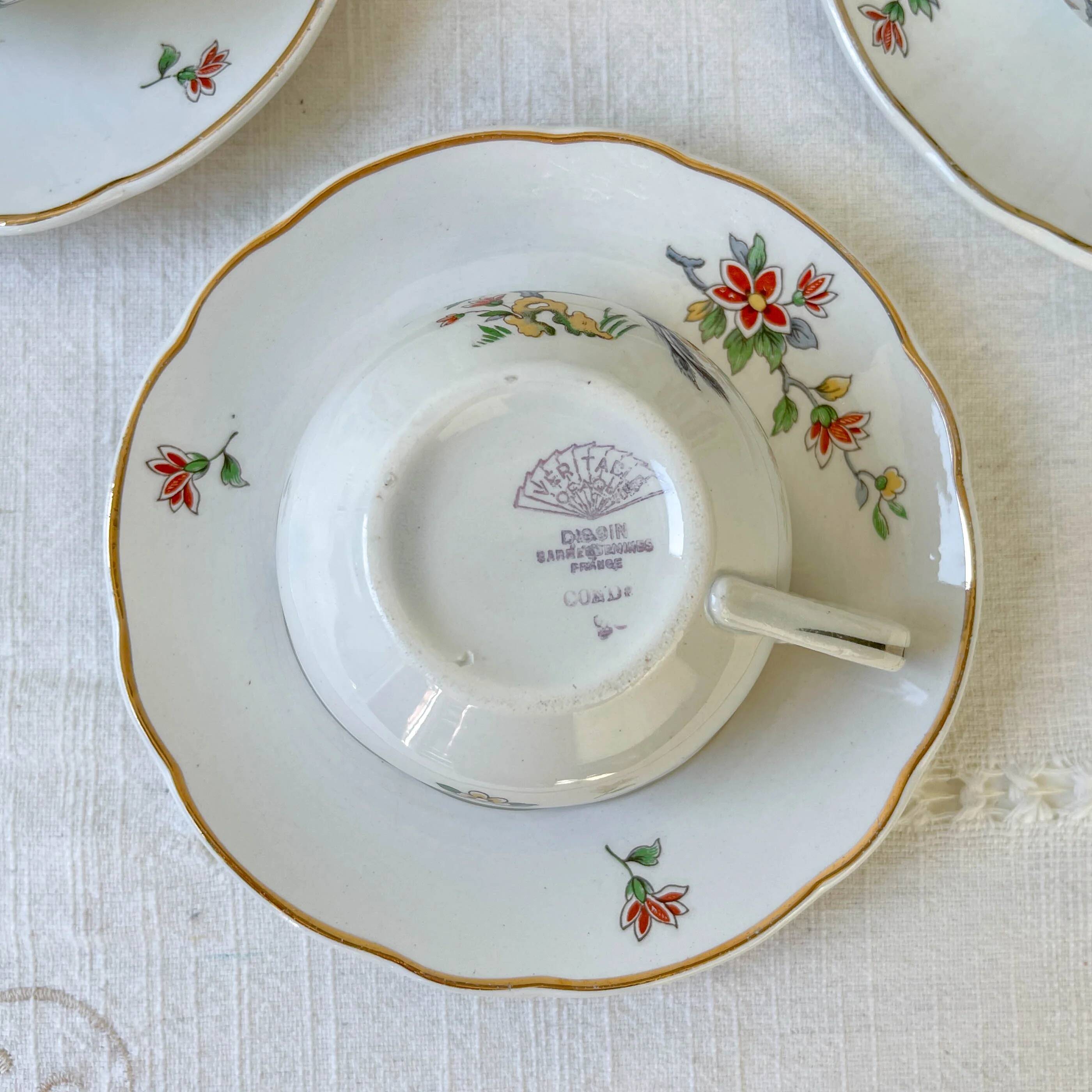 Service à thé vintage Digoin Sarreguemines – Modèle Corde – Motif Oiseau de Paradis