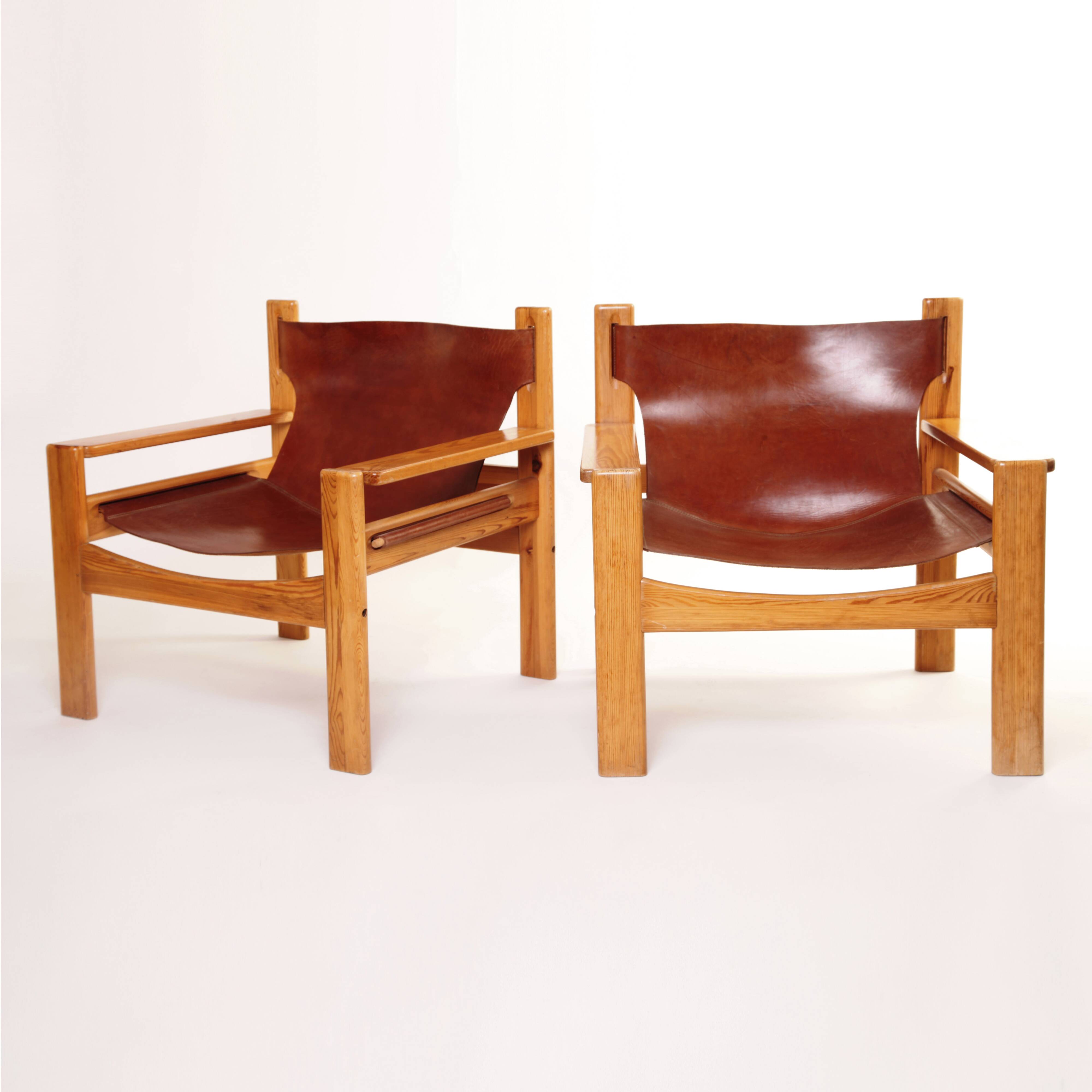 1960s armchair tan saddle leather pine wood swedish
