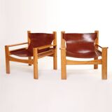 1960s armchair tan saddle leather pine wood swedish