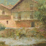 Joan Ramon Palau Junca - Impressionist Painting with River and Chalets