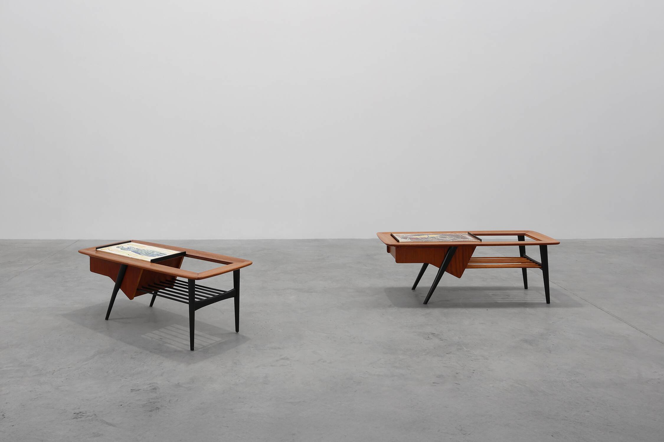 2 Coffee Tables '210', teak wood and ceramic,by Alfred Hendrickx, Belform