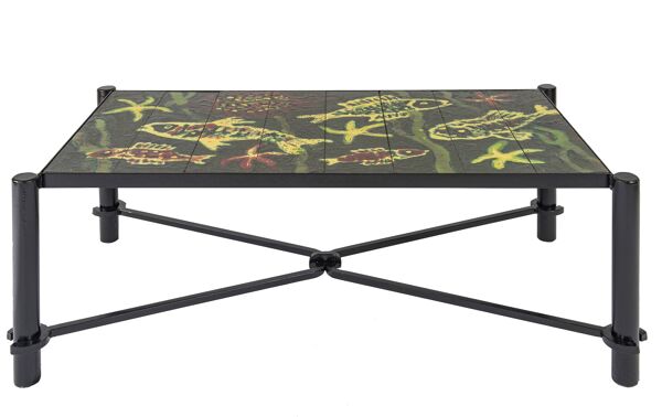 Table basse en lave émaillée attribuée à Jacques Adnet et Colette Gueden