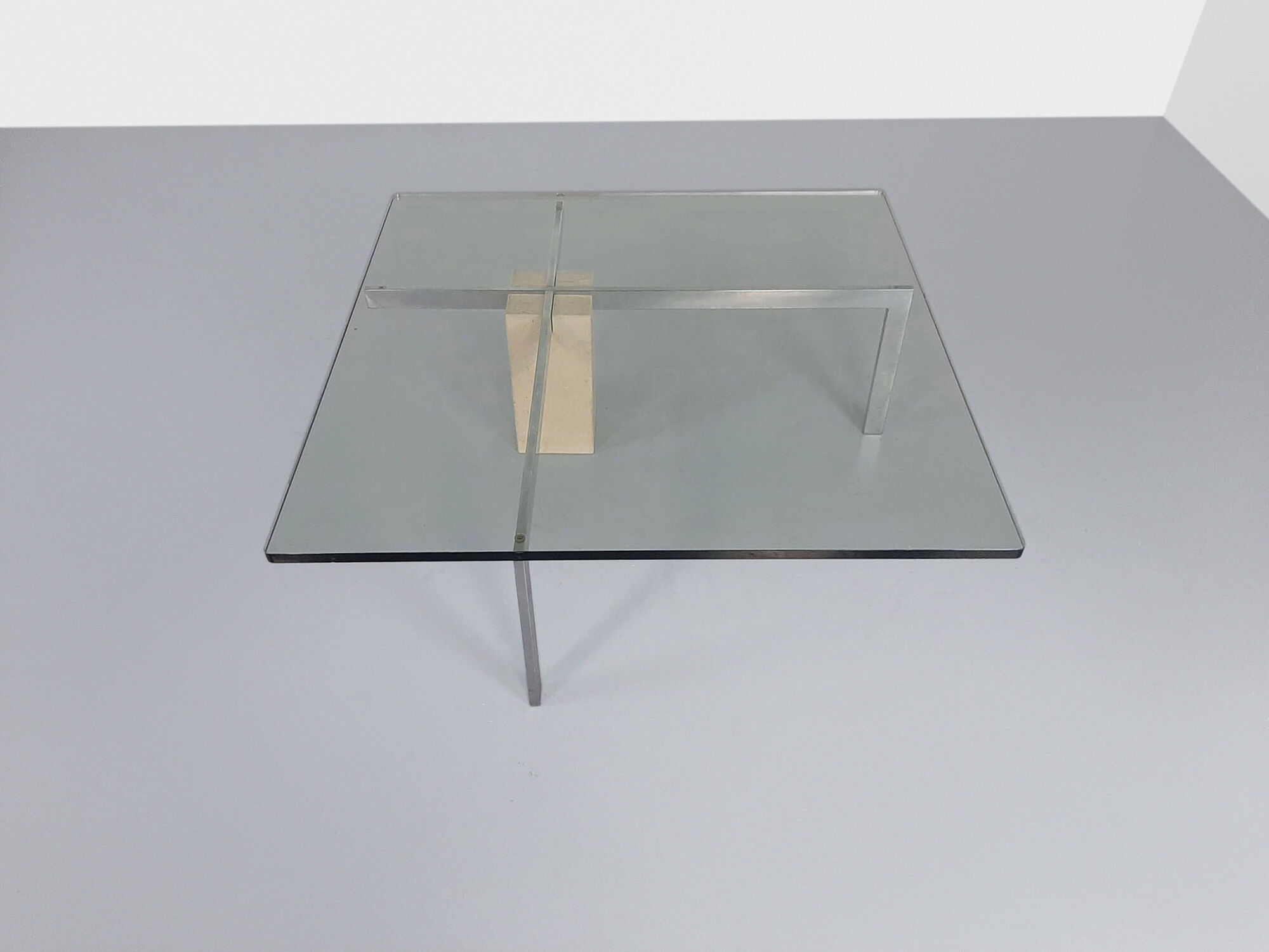 KW-1 glass and travertine coffee table by Hank Kwint for Metaform 1980s