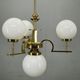 1930s Art Deco Brass and Opaline Glass Globe Chandelier, Czechoslovakia
