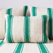 Emerald striped Moroccan living room set with pouf.