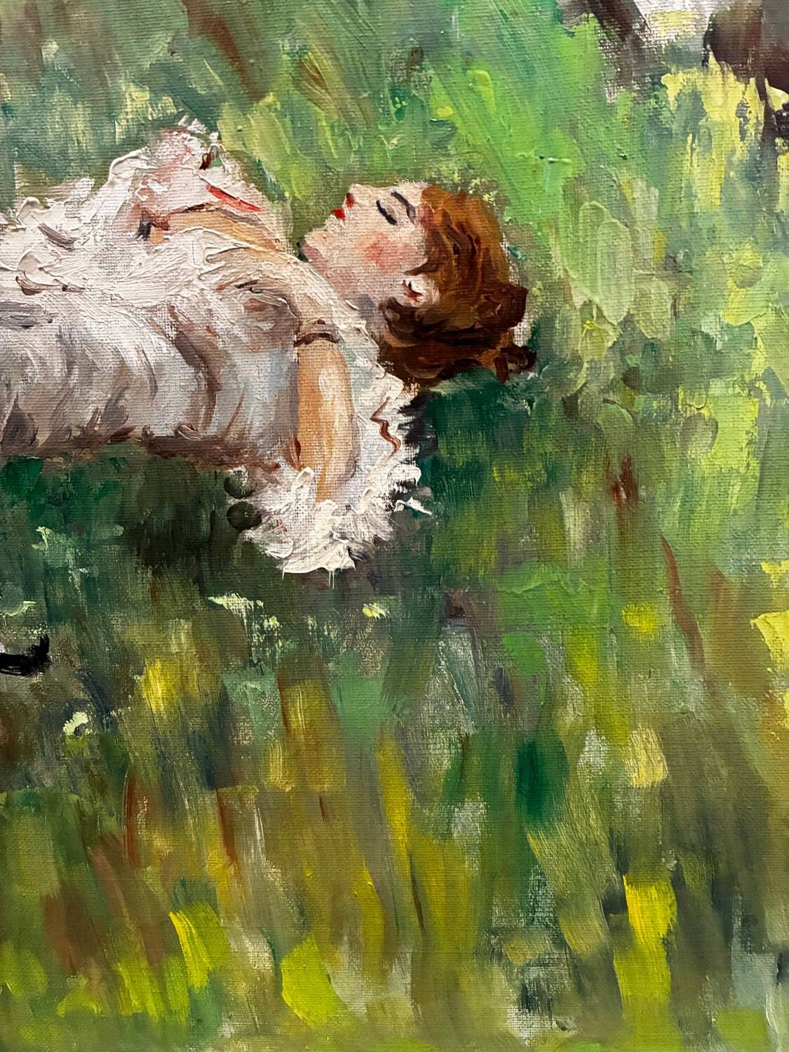 Painting of a sleeping woman with her dog, 20th century