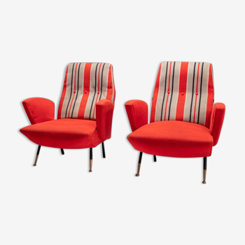 Set de 2 chaises disco italiennes en tapisserie d'origine années 1960